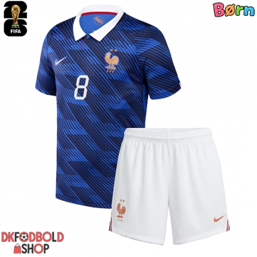 Frankrig Aurelien Tchouameni #8 Hjemmebanesæt Børn VM 2026 Kort ærmer (+ korte bukser)